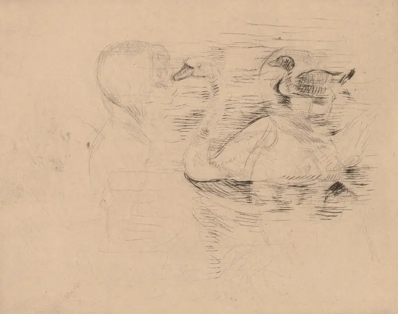 Svan och anka, med porträtt av Julie av Berthe Morisot