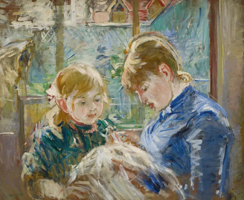 Konstnärens dotter Julie med sin barnflicka av Berthe Morisot