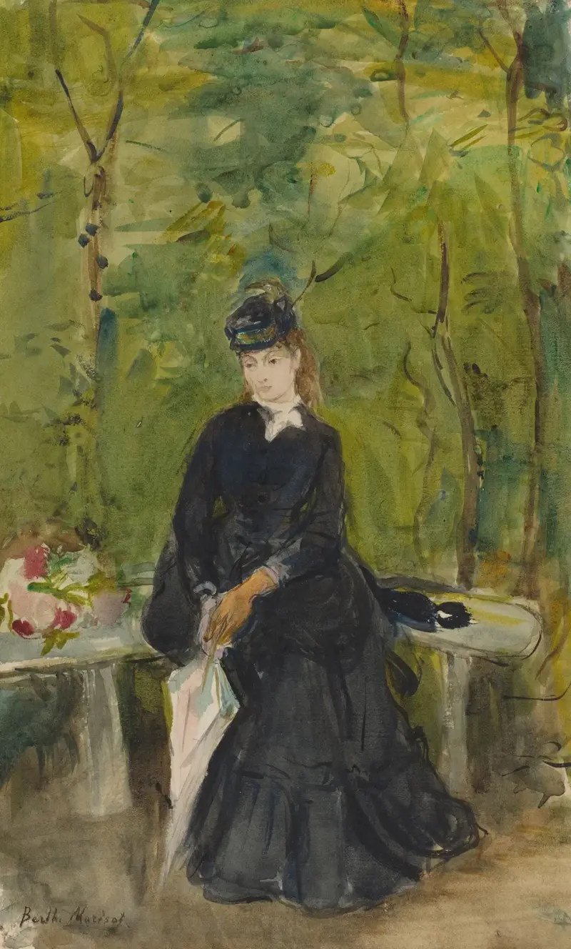 Die Schwester der Künstlerin, Edma, in einem Park sitzend von Berthe Morisot
