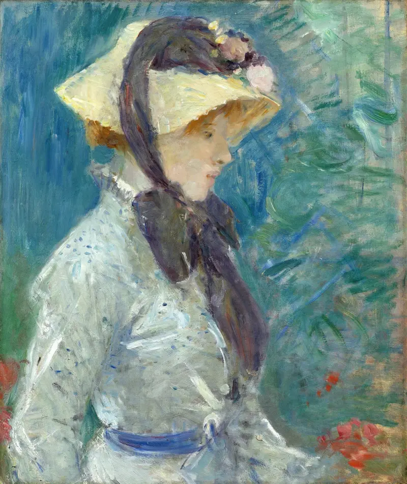 Junge Frau mit Strohhut von Berthe Morisot