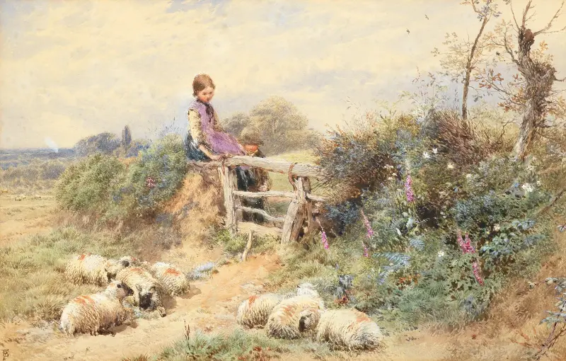 Minding sheep av Myles Birket Foster