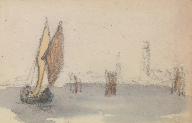 En av en grupp om tre studier från Venedigs lagun – nr 3 av Myles Birket Foster