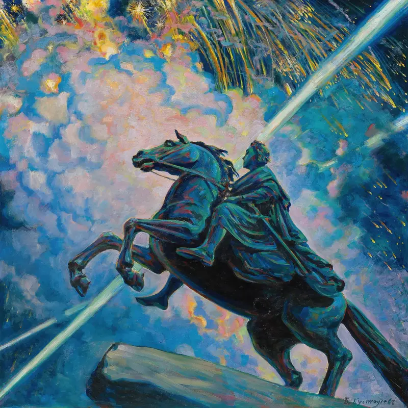 Fyrverkeri. Bronsryttaren av Boris Kustodiev