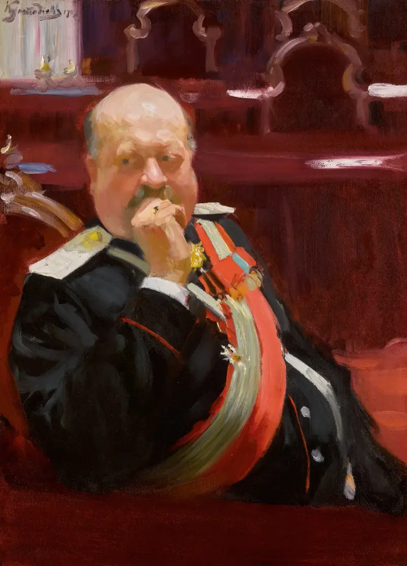 Porträtt av greve Aleksej Pavlovitj Ignatjev av Boris Kustodiev