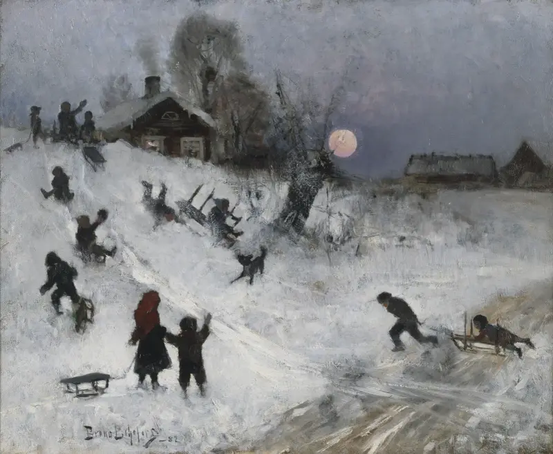 Kälkåkning av Bruno Liljefors