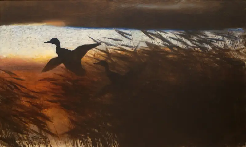 Enten, die an einem Sommerabend auffliegen von Bruno Liljefors