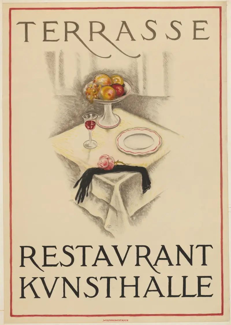 Affisch för restaurangen Kunsthalle i Basel av Burkhard Mangold