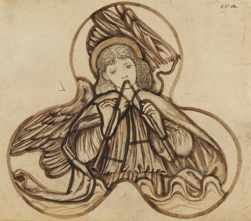 Ängel som spelar pipa av Sir Edward Coley Burne-Jones