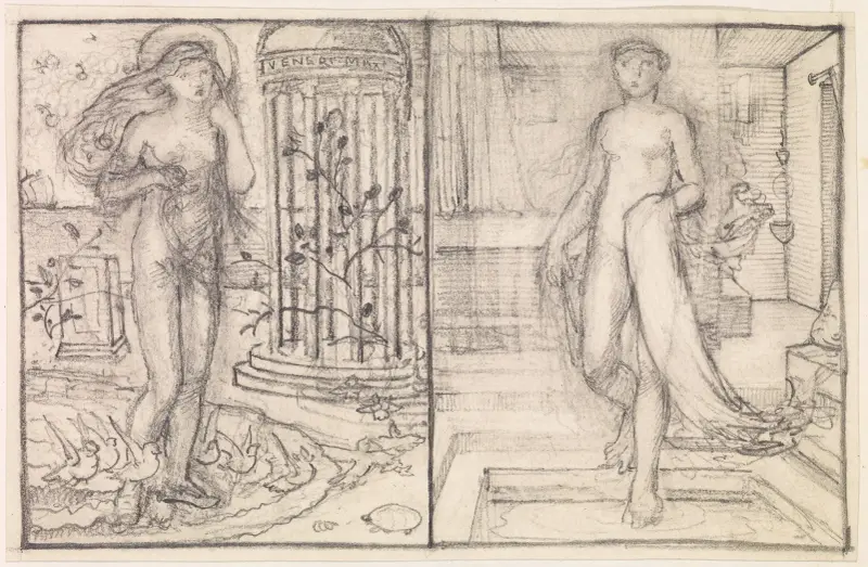 Amor und Psyche – Zwei Studien der Venus am Meeressaum und Psyche beim Bad von Sir Edward Coley Burne-Jones