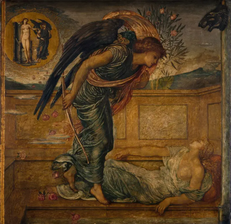 Amor finner Psyche sovande vid en fontän av Sir Edward Coley Burne-Jones