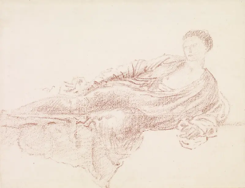 Weibliche Figur – Gewandstudie einer liegenden Gestalt von Sir Edward Coley Burne-Jones