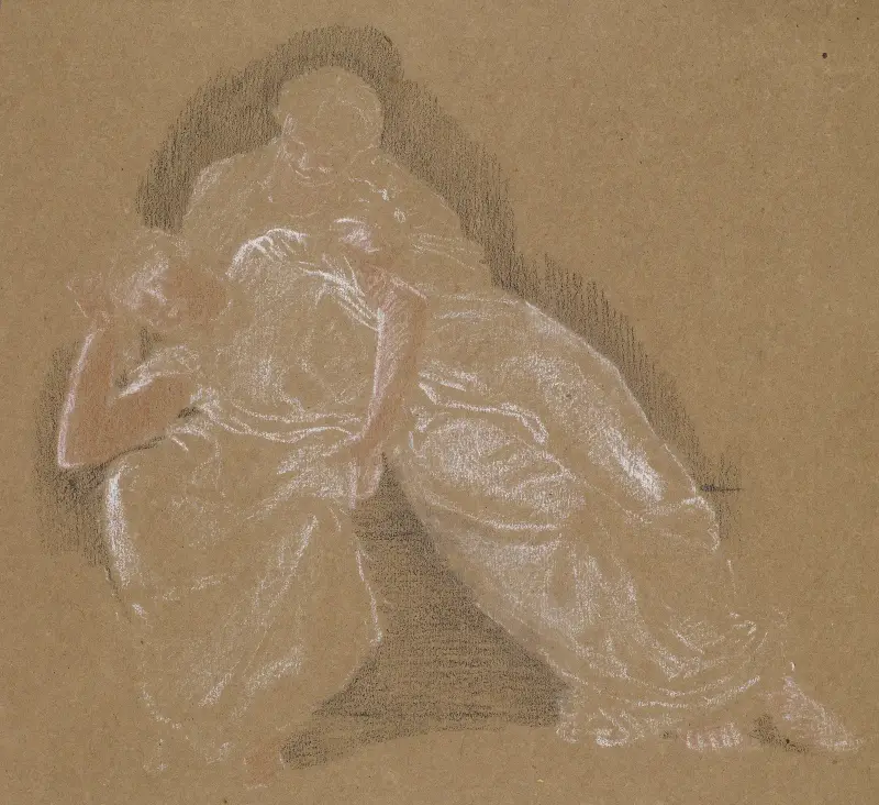 Kvinnlig figur – draperistudie av två sittande figurer av Sir Edward Coley Burne-Jones