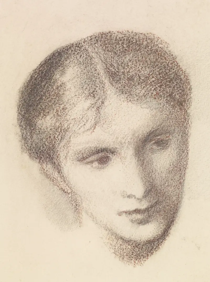 Kvinnohuvud – studie av en kvinna – nr 2 av Sir Edward Coley Burne-Jones