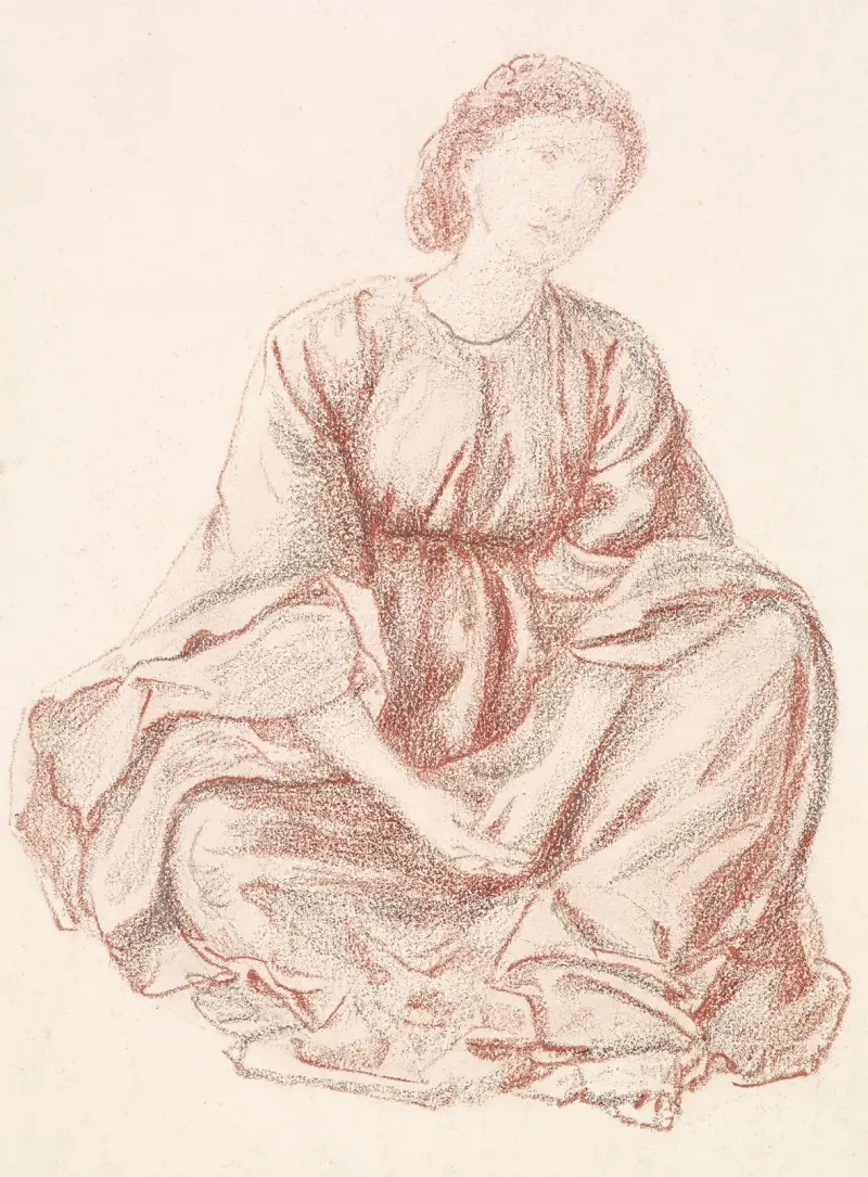 Grön sommar – draperistudie för den centrala figuren av Sir Edward Coley Burne-Jones
