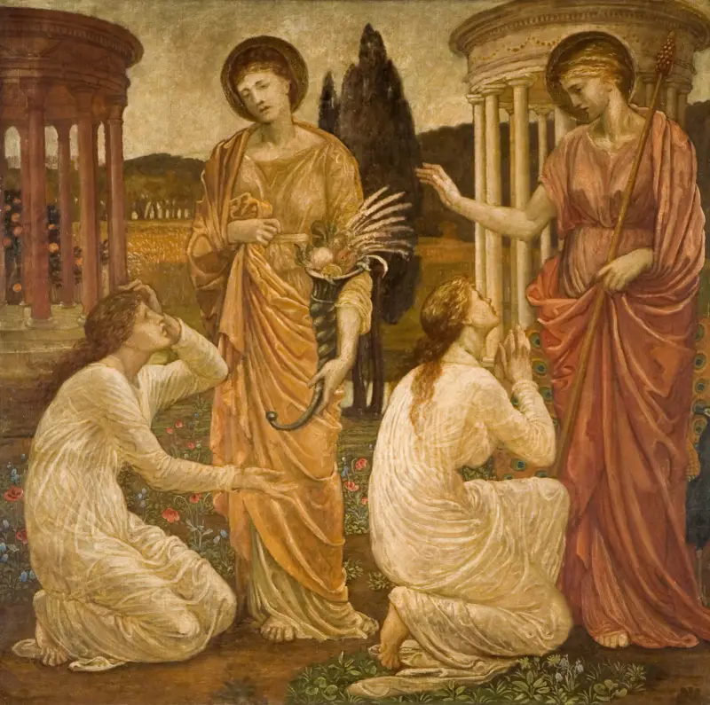 Psyche vid Junos och Ceres helgedomar av Sir Edward Coley Burne-Jones