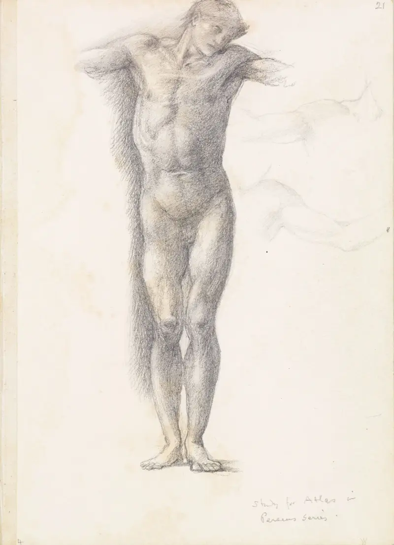 Skizzenbuch – Studie für Atlas in Atlas, zu Stein verwandelt von Sir Edward Coley Burne-Jones