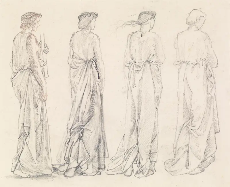 Die St.-Georg-Serie – Vier Studien weiblicher Begleitfiguren für „Die Prinzessin wird zum Drachen geführt“ von Sir Edward Coley Burne-Jones
