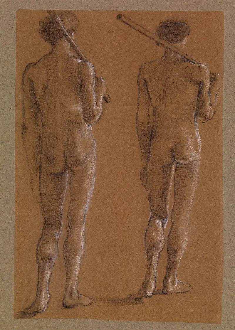 Sankt Georgsserien – Manlig nakenstudie – Studier av två soldater till 'Prinsessan leds till draken' av Sir Edward Coley Burne-Jones