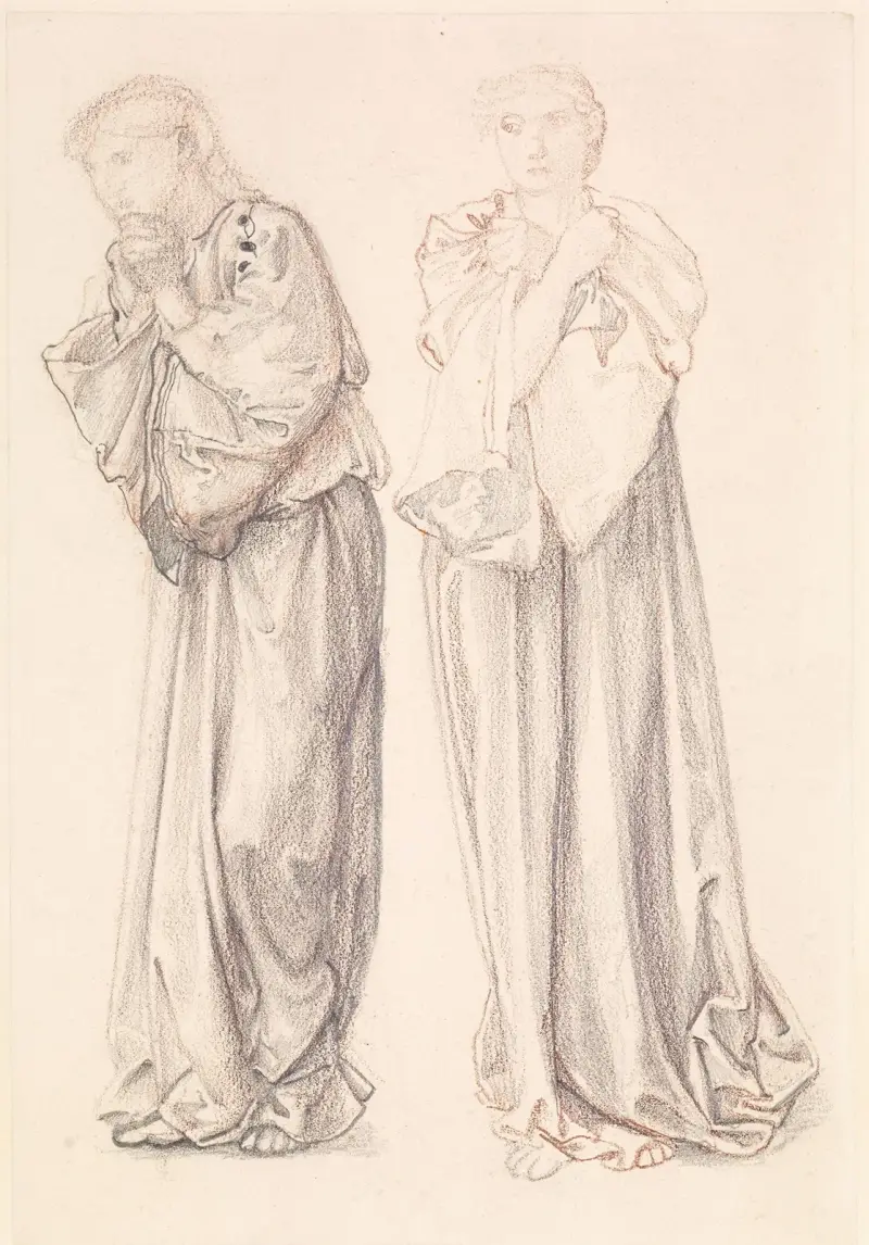 Sankt Georgsserien – Två studier av kvinnliga medhjälperskor till 'Prinsessan drar den ödesdigra lotten' av Sir Edward Coley Burne-Jones