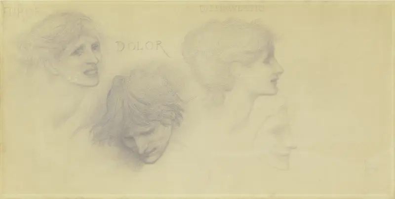 Studieblad; Raseri, Sorg, Förställning, Misstanke av Sir Edward Coley Burne-Jones