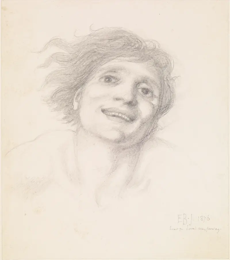 Kärlekens vagn eller Kärlekens färd – studie av ett manshuvud av Sir Edward Coley Burne-Jones