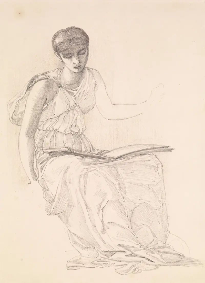 Ödets gudinnor – studier av drapering för figuren Klotho av Sir Edward Coley Burne-Jones