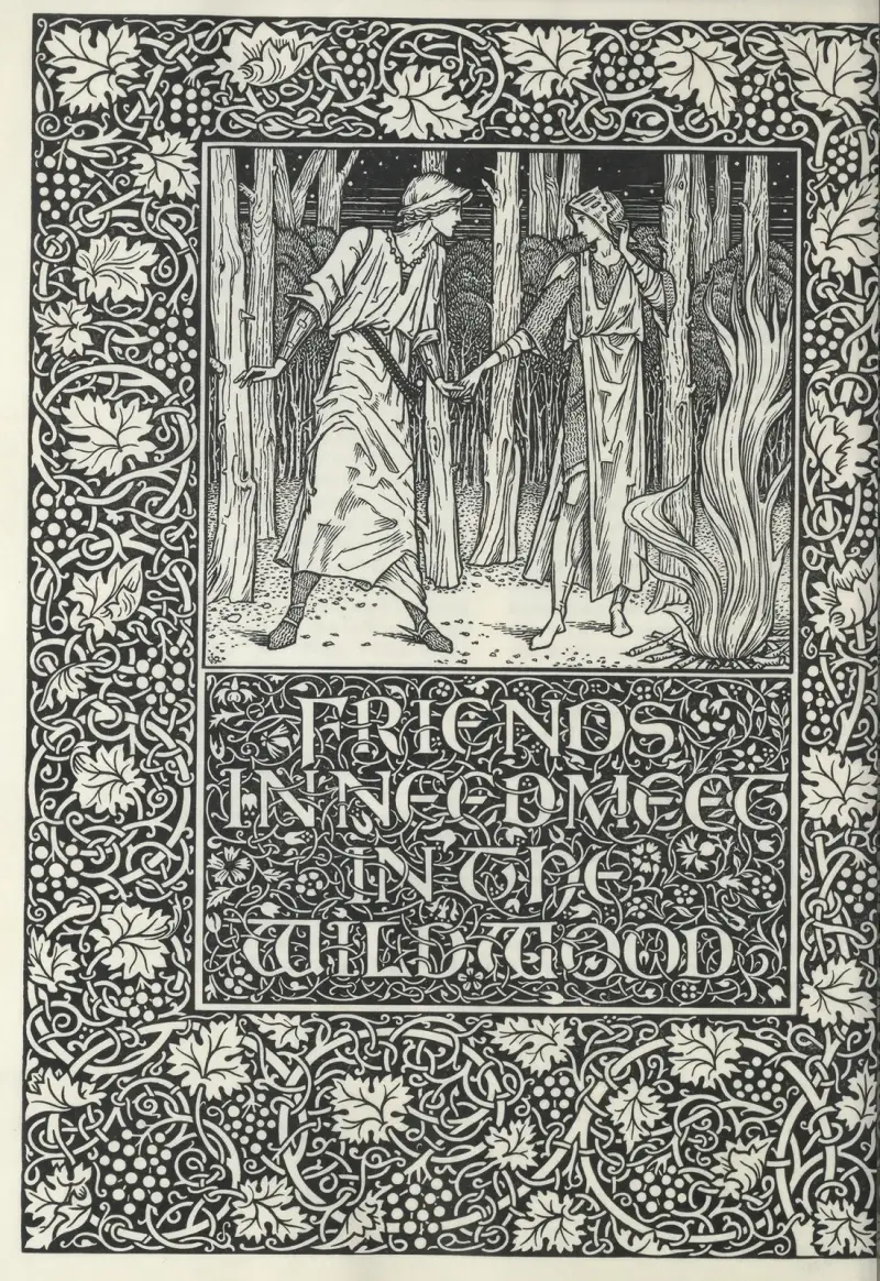 Brunnen vid världens ände – vänner i nöd möts i vildskogen av Sir Edward Coley Burne-Jones