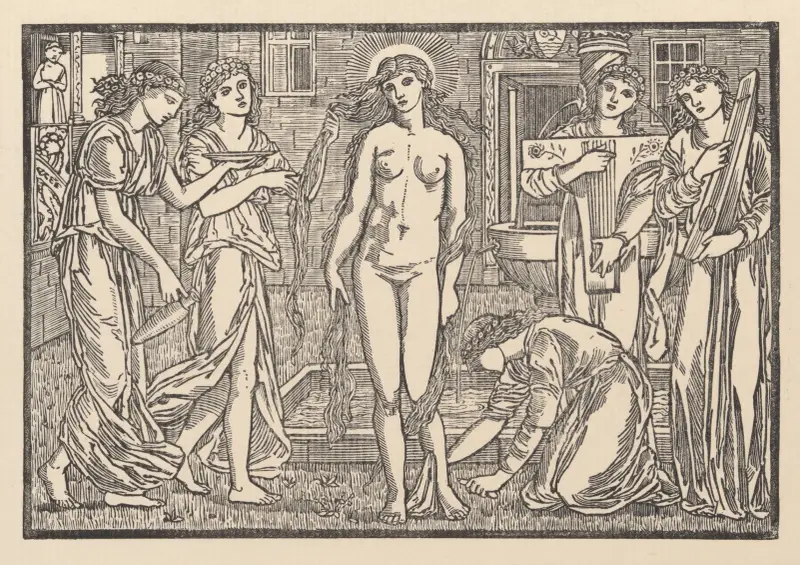 Venus in her court, Psyche the supplicant av Sir Edward Coley Burne-Jones