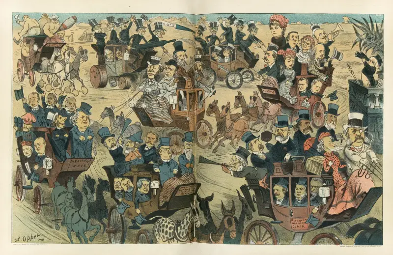 Pucks Coaching-Parade, 1883 von Frederick Burr Opper