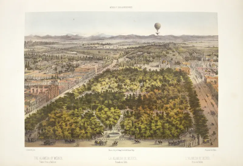 Die Alameda von Mexiko, aus einem Ballon aufgenommen von C. Castro