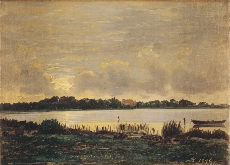 Utsikt över Præstø fjord mot herrgården Nysø av P. C. Skovgaard