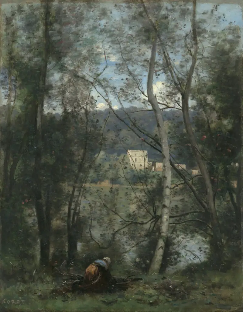 Kvinna som samlar ris i Ville-d’Avray av Jean-Baptiste-Camille Corot