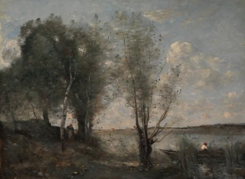 Båtförare bland vass av Jean-Baptiste-Camille Corot