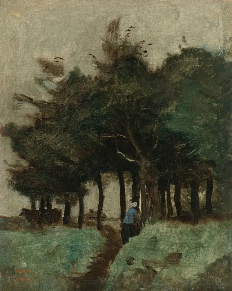 Boulogne-sur-Mer, hålväg med träd av Jean-Baptiste-Camille Corot