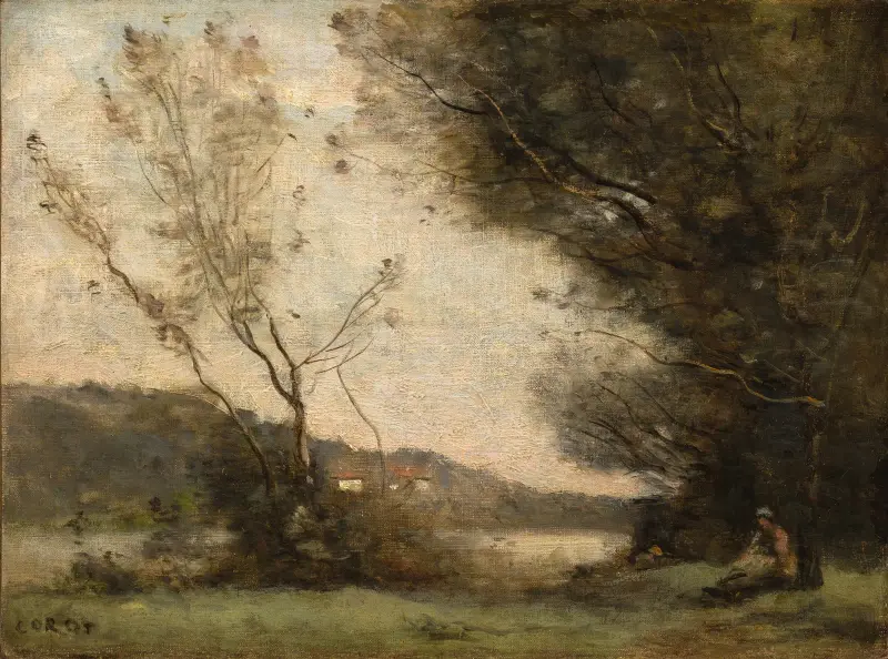 By the River av Jean-Baptiste-Camille Corot