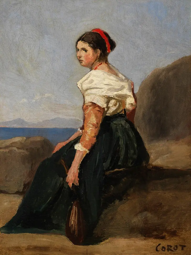 Sitzende Frau mit Mandoline von Jean-Baptiste-Camille Corot