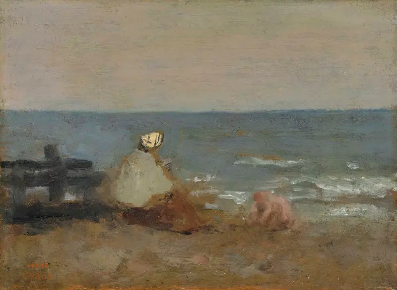 Frau und Kind am Meer, Étretat von Jean-Baptiste-Camille Corot