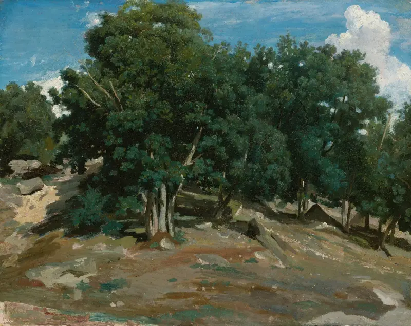 Fontainebleau; ekar vid Bas-Bréau av Jean-Baptiste-Camille Corot