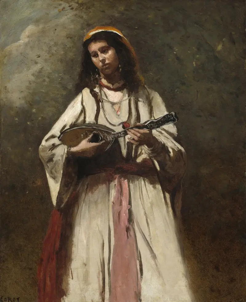 Romsk kvinna med mandolin av Jean-Baptiste-Camille Corot