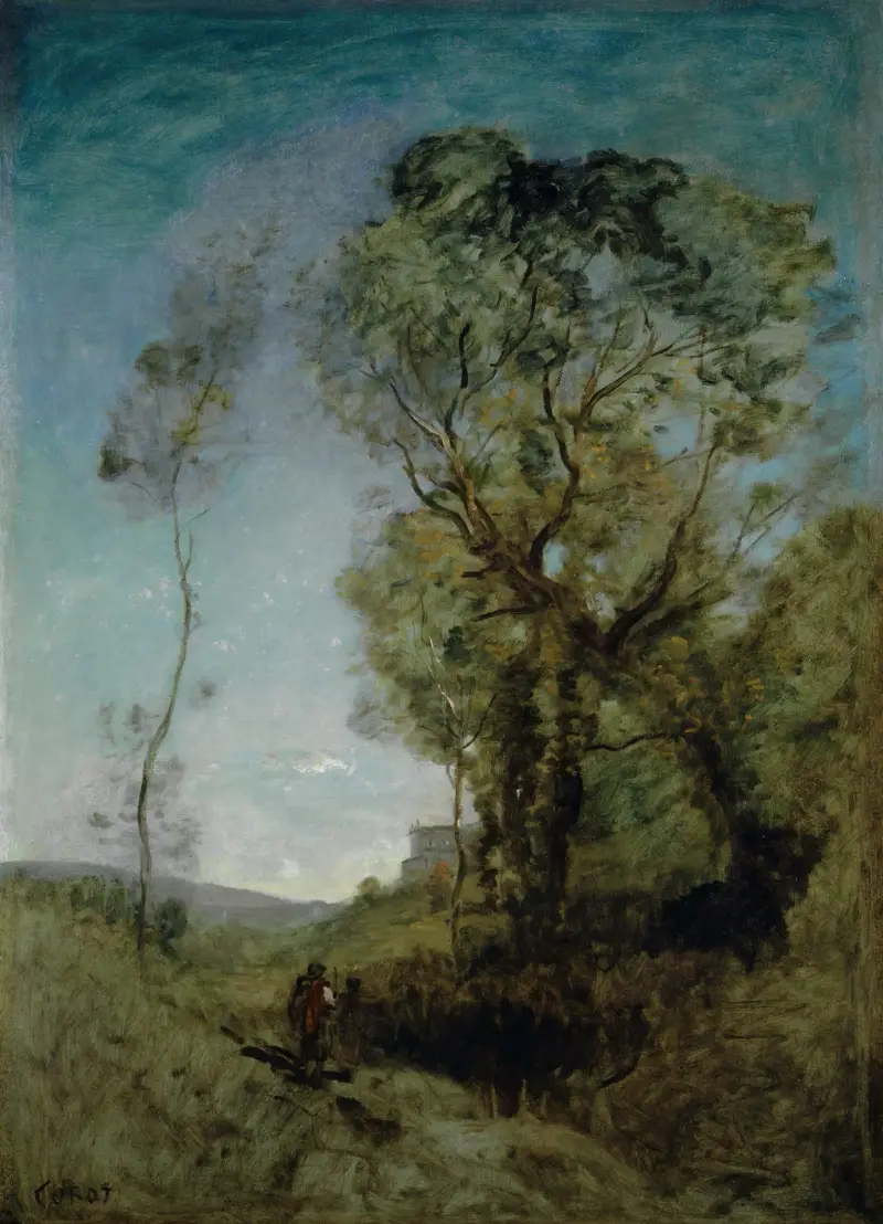Italiensk villa bakom pinjer av Jean-Baptiste-Camille Corot