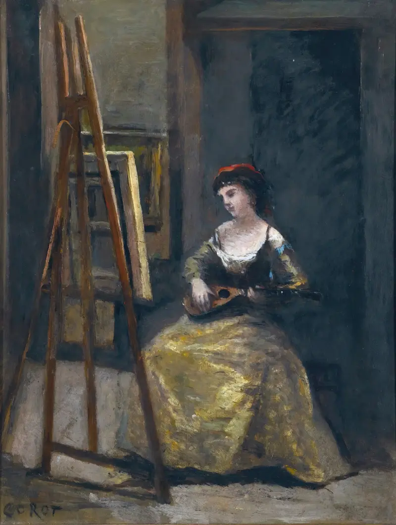 Ung kvinna som spelar mandolin av Jean-Baptiste-Camille Corot