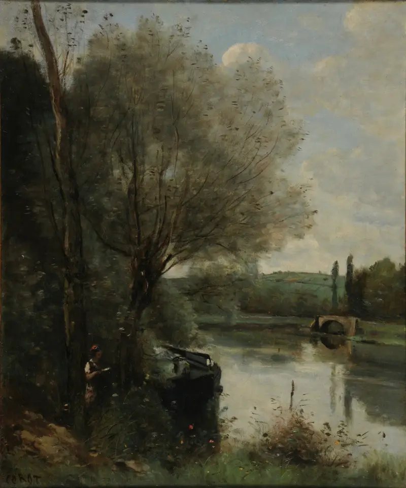 Die Lesende am bewaldeten Ufer von Jean-Baptiste-Camille Corot