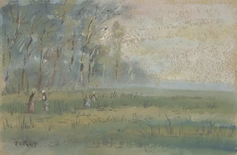 Landschaft; Près Bussières av Jean-Baptiste-Camille Corot
