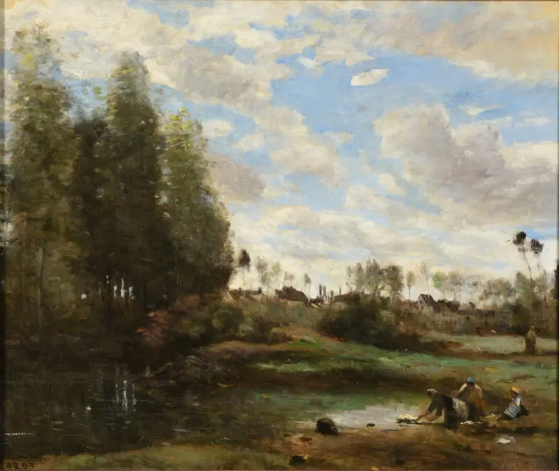 Laveuses au bord de l’eau av Jean-Baptiste-Camille Corot