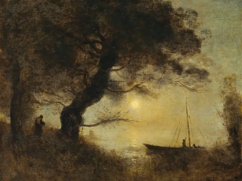 Das Boot im Mondschein von Jean-Baptiste-Camille Corot