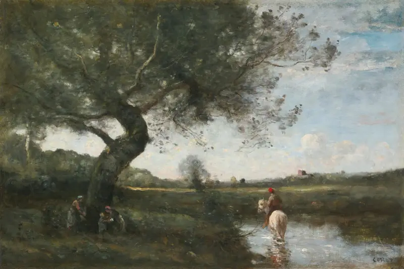 Bäcken vid den vita hästen av Jean-Baptiste-Camille Corot