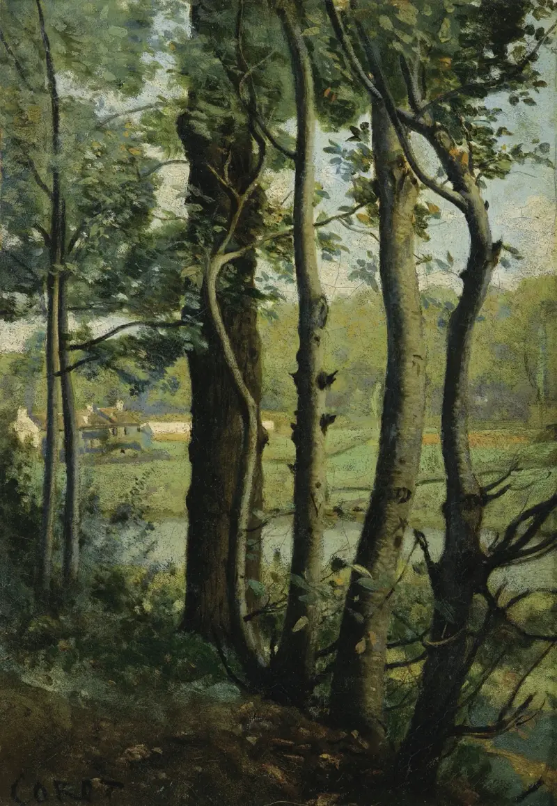 Les Evaux, nära Château-Thierry, trädkantad väg av Jean-Baptiste-Camille Corot