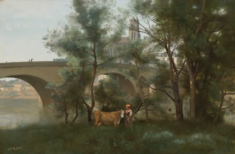 Mantes, brzegi Sekwany u stóp mostu, Jean-Baptiste-Camille Corot