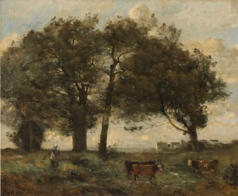Bewaldeter Sumpf mit drei Kühen von Jean-Baptiste-Camille Corot
