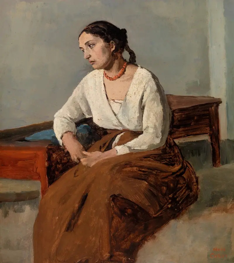 Melankolisk italiensk kvinna av Jean-Baptiste-Camille Corot